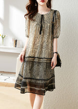 Load image into Gallery viewer, Bohemian Beige O-Neck Print Chiffon Maxi Dress Short Sleeve