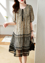 Load image into Gallery viewer, Bohemian Beige O-Neck Print Chiffon Maxi Dress Short Sleeve