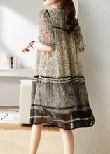 Load image into Gallery viewer, Bohemian Beige O-Neck Print Chiffon Maxi Dress Short Sleeve