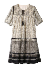 Load image into Gallery viewer, Bohemian Beige O-Neck Print Chiffon Maxi Dress Short Sleeve