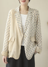 Load image into Gallery viewer, Bohemian Beige Peter Pan Collar Print Ramie Coats Long Sleeve