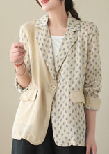 Load image into Gallery viewer, Bohemian Beige Peter Pan Collar Print Ramie Coats Long Sleeve