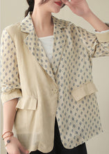 Load image into Gallery viewer, Bohemian Beige Peter Pan Collar Print Ramie Coats Long Sleeve