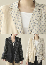 Load image into Gallery viewer, Bohemian Beige Peter Pan Collar Print Ramie Coats Long Sleeve