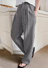 Load image into Gallery viewer, Bohemian Black Elastic Waist Plaid Linen Wide Leg Pants Spring