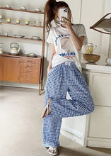 Load image into Gallery viewer, Bohemian Black Elastic Waist Plaid Linen Wide Leg Pants Spring