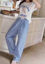 Load image into Gallery viewer, Bohemian Black Elastic Waist Plaid Linen Wide Leg Pants Spring