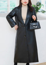 Load image into Gallery viewer, Bohemian Black Lapel Pockets Faux Leather Trench Fall