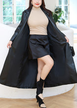 Load image into Gallery viewer, Bohemian Black Lapel Pockets Faux Leather Trench Fall