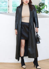 Load image into Gallery viewer, Bohemian Black Lapel Pockets Faux Leather Trench Fall