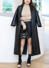 Load image into Gallery viewer, Bohemian Black Lapel Pockets Faux Leather Trench Fall