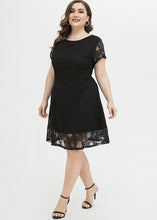 Load image into Gallery viewer, Bohemian Black O-Neck Lace Mid Dress Summer