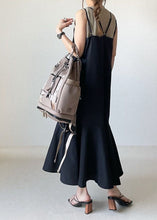 Load image into Gallery viewer, Bohemian Black Ruffled Patchwork Spaghetti Strap Cotton Dresses Sleeveless