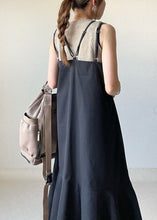 Load image into Gallery viewer, Bohemian Black Ruffled Patchwork Spaghetti Strap Cotton Dresses Sleeveless