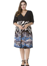 Load image into Gallery viewer, Bohemian Black V Neck Print Patchwork Chiffon Dresses Half Sleeve