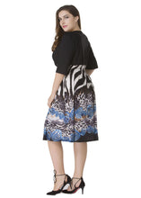 Load image into Gallery viewer, Bohemian Black V Neck Print Patchwork Chiffon Dresses Half Sleeve