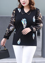 Load image into Gallery viewer, Bohemian Black V Neck Print Patchwork Cotton Top Long Sleeve