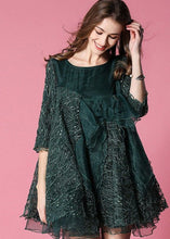 Load image into Gallery viewer, Bohemian Blackish Green Bow Patchwork Organza Vacation Dress Half Sleeve