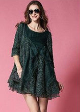 Load image into Gallery viewer, Bohemian Blackish Green Bow Patchwork Organza Vacation Dress Half Sleeve