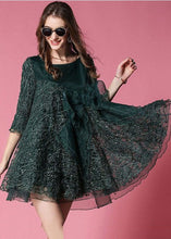 Load image into Gallery viewer, Bohemian Blackish Green Bow Patchwork Organza Vacation Dress Half Sleeve