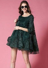 Load image into Gallery viewer, Bohemian Blackish Green Bow Patchwork Organza Vacation Dress Half Sleeve