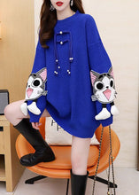Load image into Gallery viewer, Bohemian Blue O-Neck Oversized Tassel Knit Sweater Dress Winter