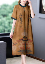 Load image into Gallery viewer, Bohemian Coffee O-Neck Patchwork Silk Long Dress Summer