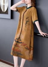 Load image into Gallery viewer, Bohemian Coffee O-Neck Patchwork Silk Long Dress Summer