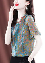 Load image into Gallery viewer, Bohemian Green Ruffled Print Chiffon Blouses Summer