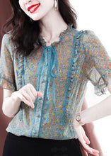 Load image into Gallery viewer, Bohemian Green Ruffled Print Chiffon Blouses Summer