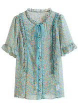 Load image into Gallery viewer, Bohemian Green Ruffled Print Chiffon Blouses Summer