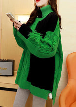 Load image into Gallery viewer, Bohemian Green Turtle Neck Thick Patchwork Knit Sweater Tops Winter