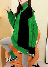 Load image into Gallery viewer, Bohemian Green Turtle Neck Thick Patchwork Knit Sweater Tops Winter