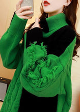 Load image into Gallery viewer, Bohemian Green Turtle Neck Thick Patchwork Knit Sweater Tops Winter