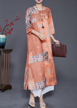 Load image into Gallery viewer, Bohemian Khaki O-Neck Patchwork Print Linen Vacation Dresses Bracelet Sleeve