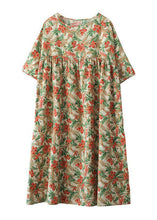 Load image into Gallery viewer, Bohemian Khaki Oversized Print Cotton A Line Dresses Short Sleeve