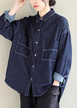 Load image into Gallery viewer, Bohemian Lapel Pockets Spring Tops Women Pattern Denim Blue Shirt