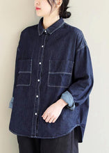 Load image into Gallery viewer, Bohemian Lapel Pockets Spring Tops Women Pattern Denim Blue Shirt