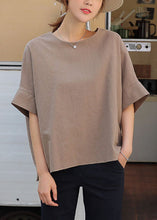 Load image into Gallery viewer, Bohemian Light Camel O Neck Patchwork Cotton T Shirt Half Sleeve