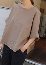 Load image into Gallery viewer, Bohemian Light Camel O Neck Patchwork Cotton T Shirt Half Sleeve