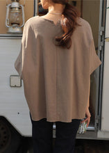 Load image into Gallery viewer, Bohemian Light Camel O Neck Patchwork Cotton T Shirt Half Sleeve