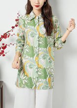 Load image into Gallery viewer, Bohemian Light Green Peter Pan Collar Print Cotton Long Shirt Spring