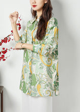 Load image into Gallery viewer, Bohemian Light Green Peter Pan Collar Print Cotton Long Shirt Spring