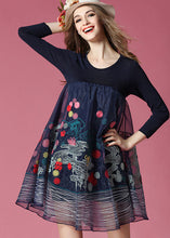 Load image into Gallery viewer, Bohemian Navy Embroideried Patchwork Organza Holiday Dress Spring