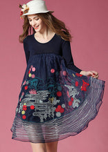 Load image into Gallery viewer, Bohemian Navy Embroideried Patchwork Organza Holiday Dress Spring