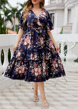 Load image into Gallery viewer, Bohemian Navy Print Patchwork Chiffon Maxi A Line Dress Short Sleeve