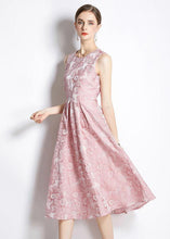 Load image into Gallery viewer, Bohemian Pink Jacquard Exra Large Hem Silk Holiday Dress Sleeveless