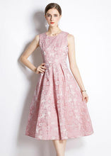 Load image into Gallery viewer, Bohemian Pink Jacquard Exra Large Hem Silk Holiday Dress Sleeveless