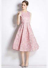 Load image into Gallery viewer, Bohemian Pink Jacquard Exra Large Hem Silk Holiday Dress Sleeveless