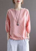 Load image into Gallery viewer, Bohemian Pink O-Neck Patchwork Fall Blouses Three Quarter Sleeve